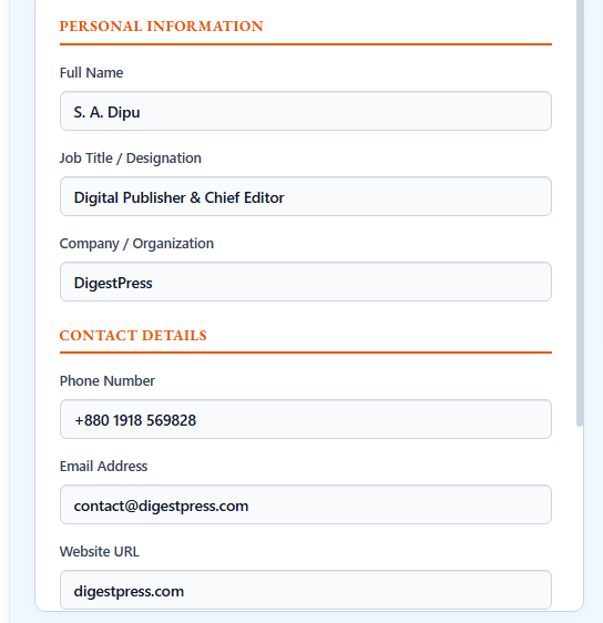  Free email signature generator showing professional information, contact details and branding fields